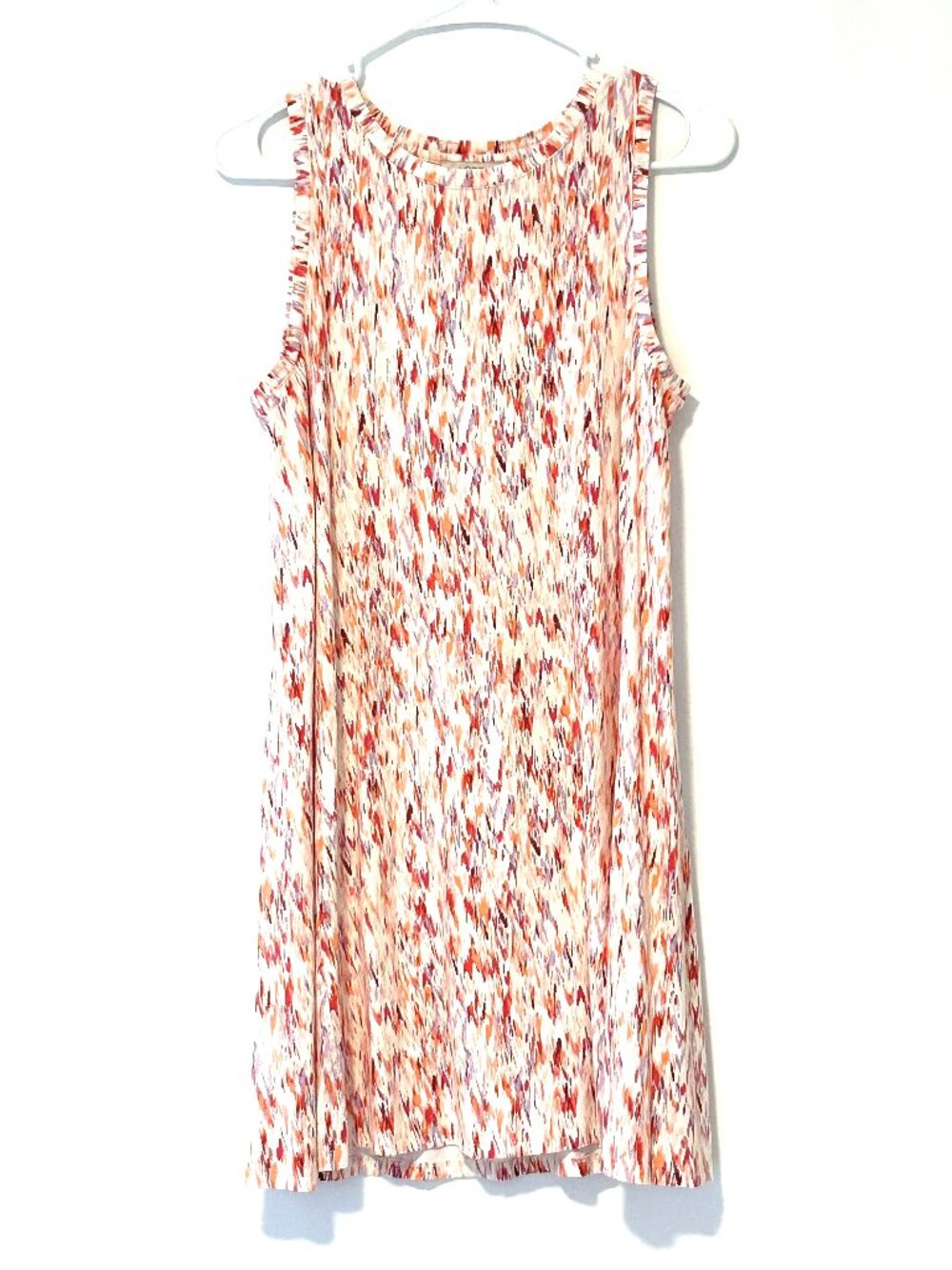 Loft sleeveless dress, pink, orange, lavender, white. Size Medium Petite